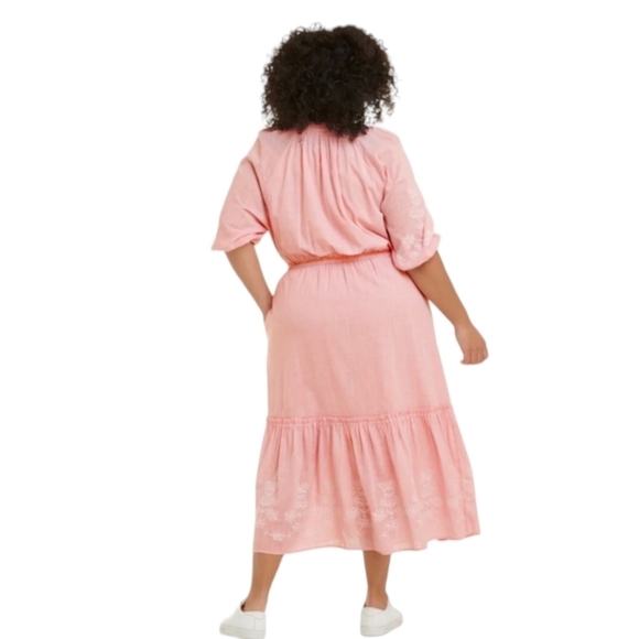 Draper James pink the tie waist midi dress Summer Prarie Romantic Boho Peasant - Picture 3 of 14